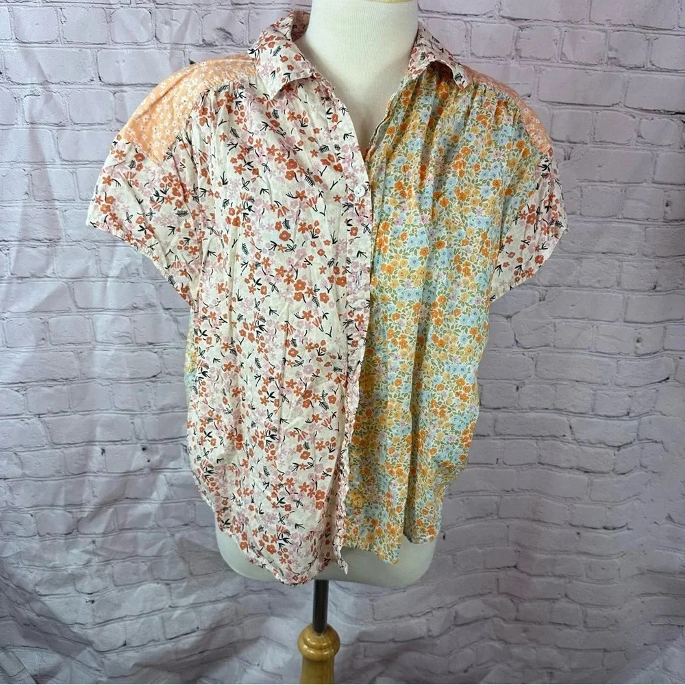 american eagle outfitters patchwork cottagecore floral short sleeve top sz small